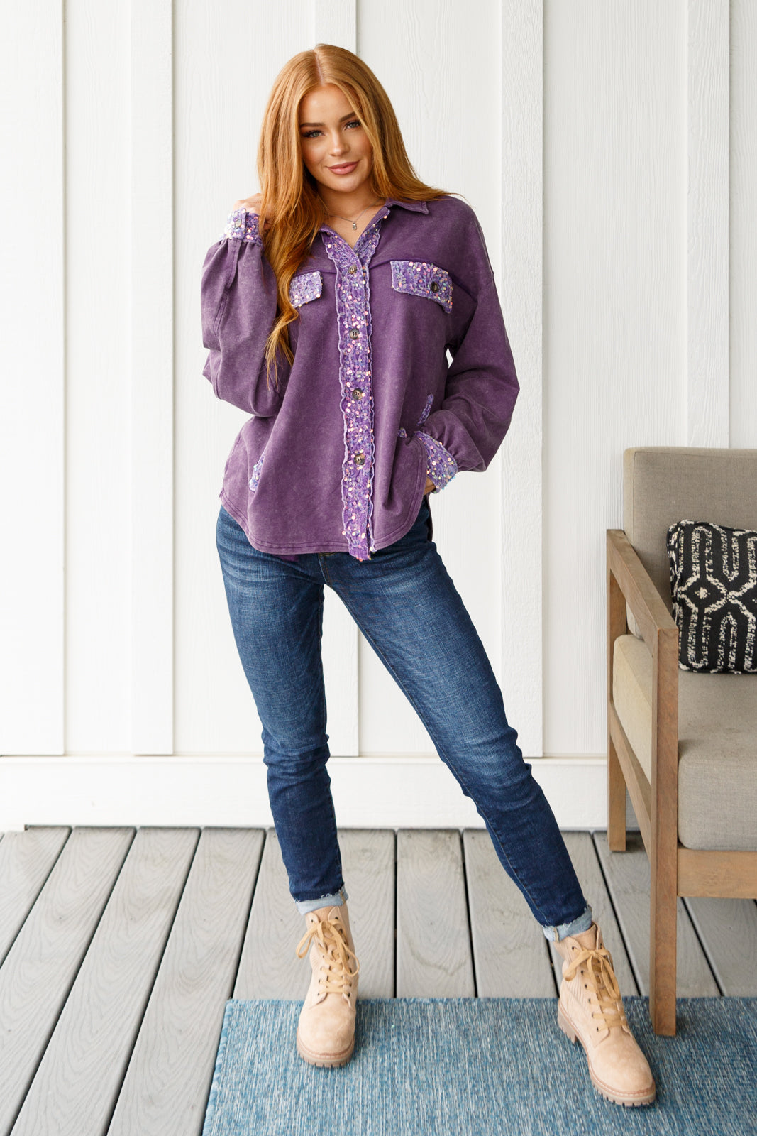 Chaos of Sequins Shacket in Purple-Layers-Stay Foxy Boutique, Florissant, Missouri