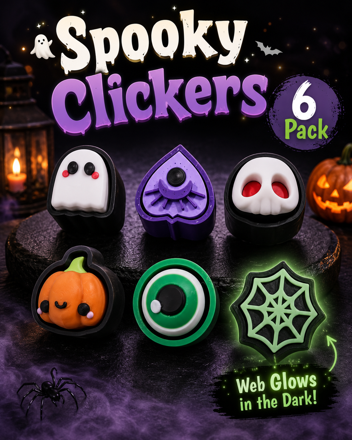 6 PACK- 3D PRINTED SPOOKY CLICKER FIDGETS-Stay Foxy Boutique, Florissant, Missouri