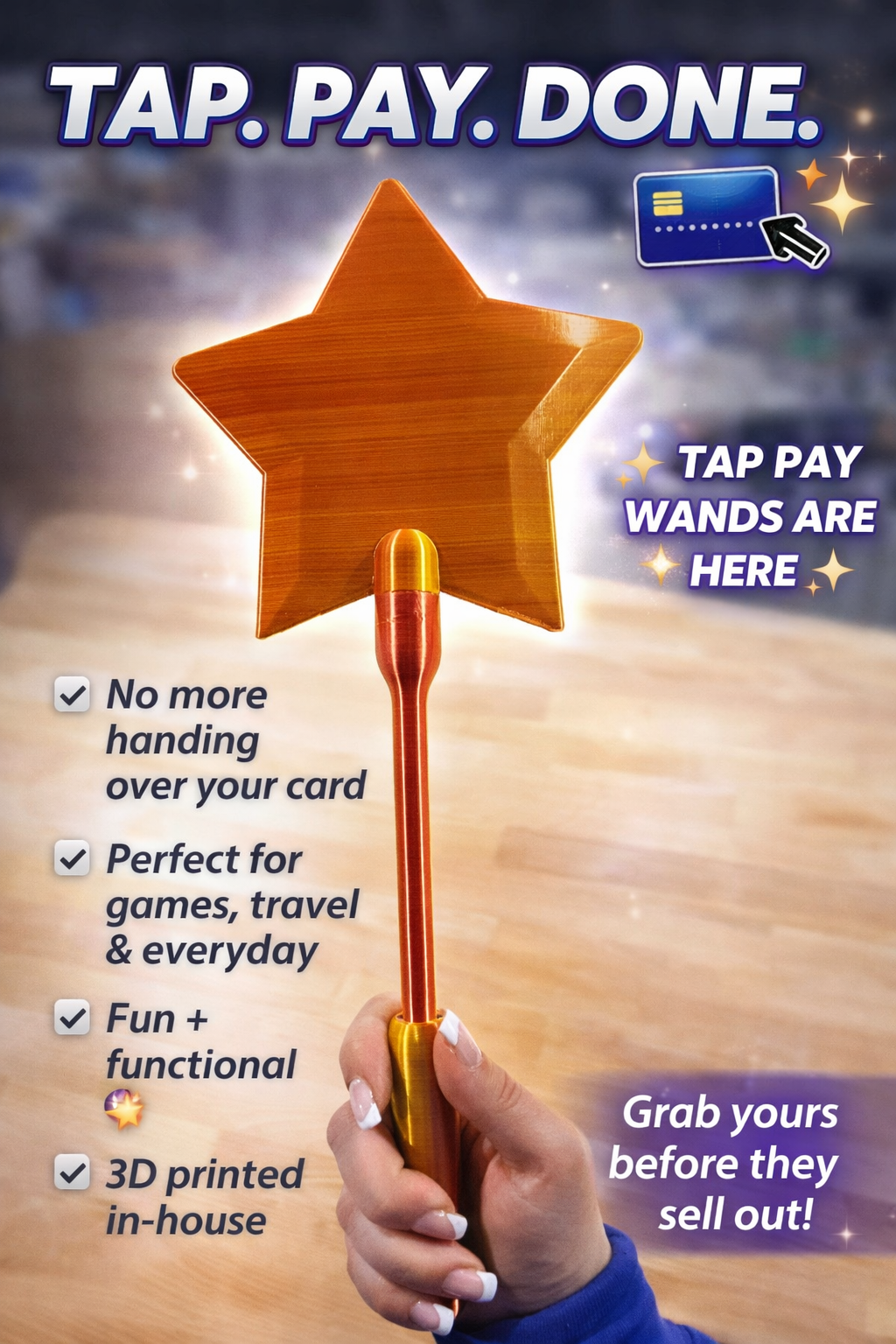 TAP PAY WAND FOR TAP ENABLED CREDIT AND DEBIT CARDS- 3D PRINTED IN HOUSE-Stay Foxy Boutique, Florissant, Missouri