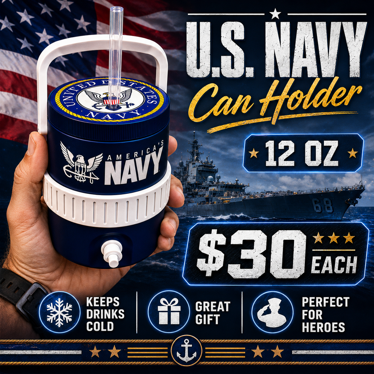 MILITARY BRANCH-3D PRINTED CUSTOM 12 OUNCE CAN HOLDERS-Stay Foxy Boutique, Florissant, Missouri