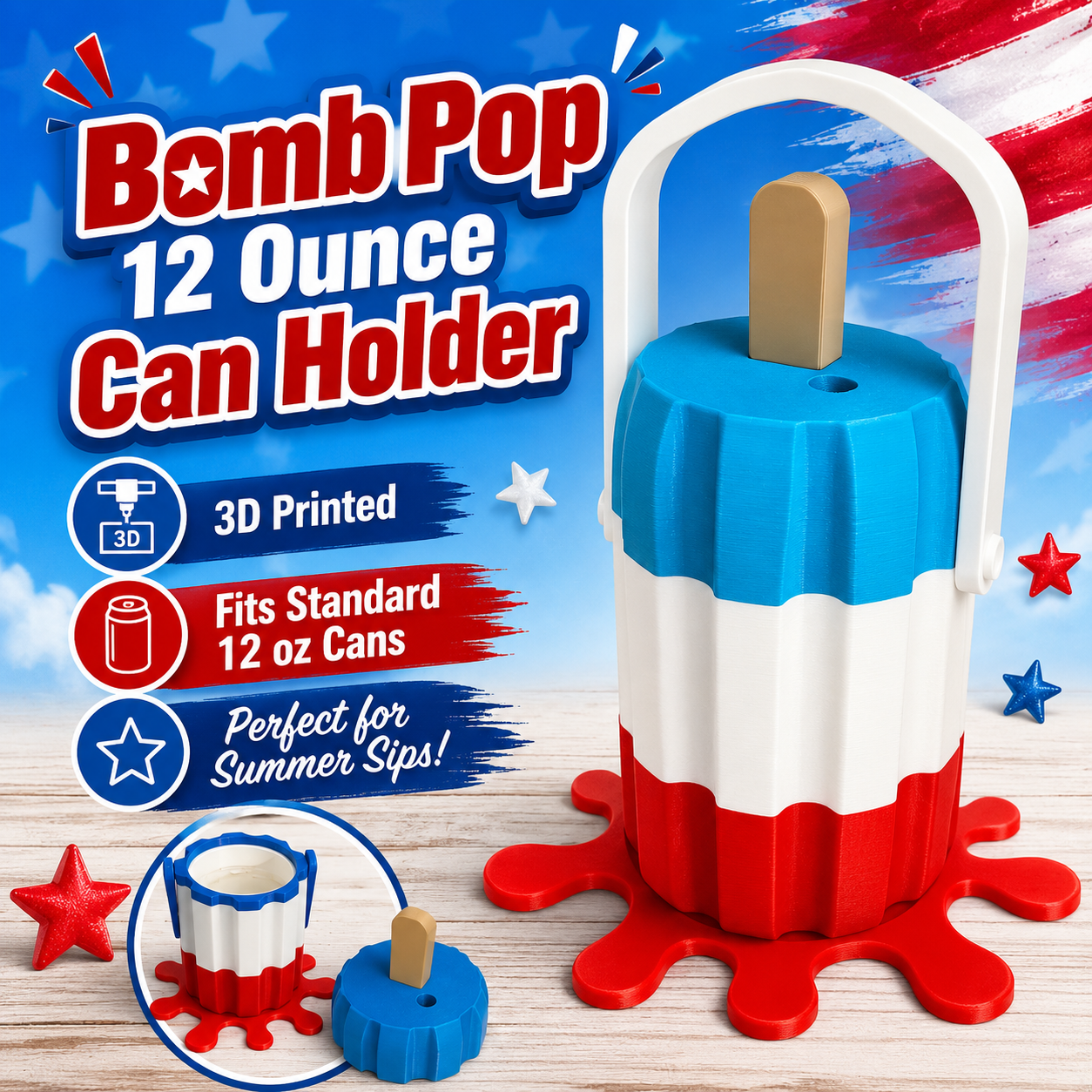 BOMB POP-3D PRINTED CUSTOM 12 OUNCE CAN HOLDERS-Stay Foxy Boutique, Florissant, Missouri