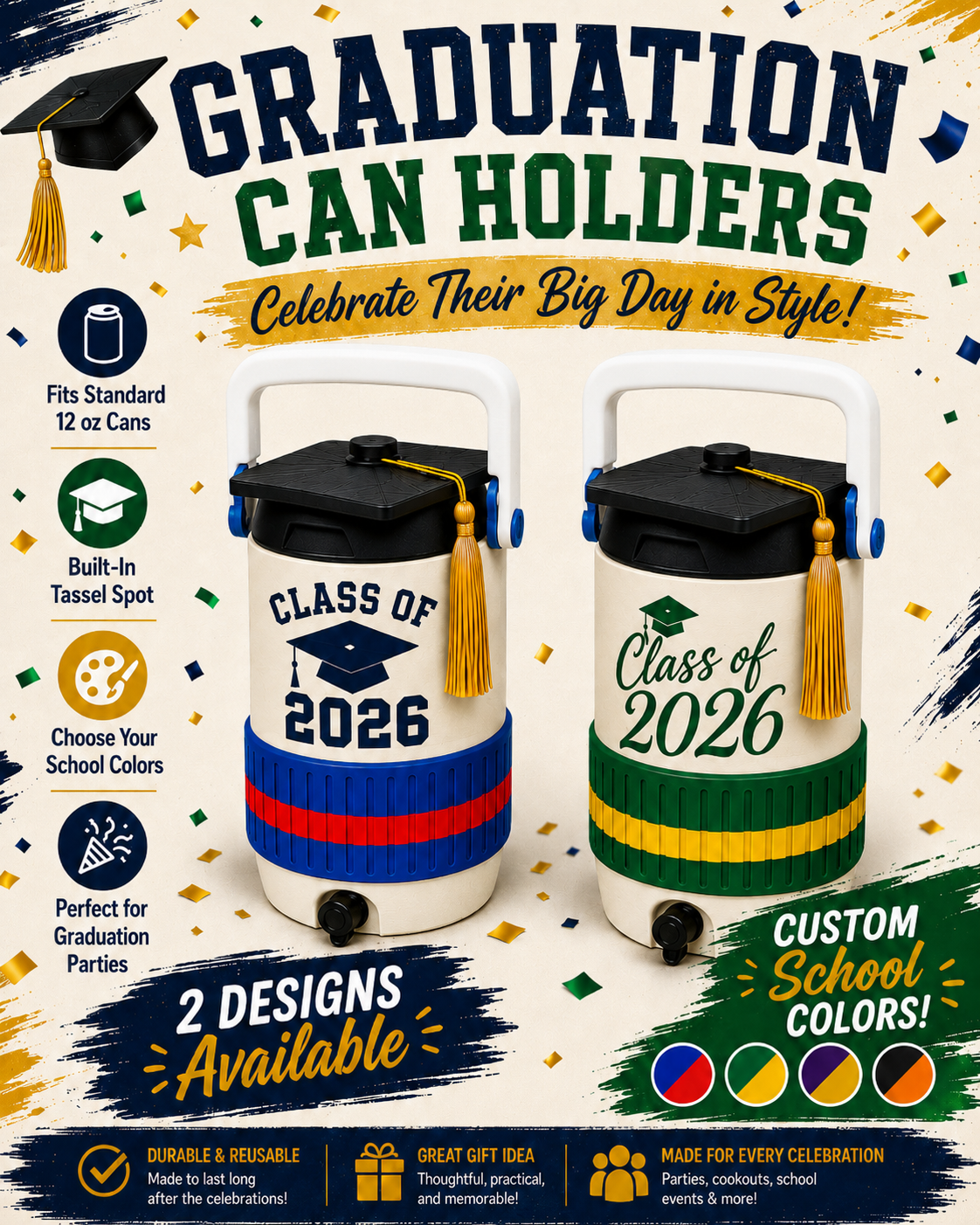 GRADUATION-3D PRINTED CUSTOM 12 OUNCE CAN HOLDERS-Stay Foxy Boutique, Florissant, Missouri