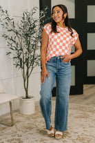 Check Hers Round Neck Top in Orange-Womens-Stay Foxy Boutique, Florissant, Missouri