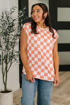 Check Hers Round Neck Top in Orange-Womens-Stay Foxy Boutique, Florissant, Missouri
