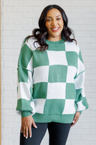 Check Yourself Checkered Sweater in Green-Tops-Stay Foxy Boutique, Florissant, Missouri