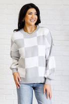 Check Yourself Checkered Sweater in Grey-Tops-Stay Foxy Boutique, Florissant, Missouri