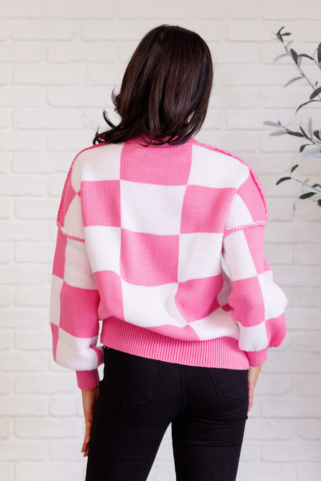 Check Yourself Checkered Sweater in Pink-Tops-Stay Foxy Boutique, Florissant, Missouri