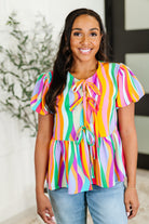 Chromatide Puff Sleeve Blouse in Mint/Orange-Womens-Stay Foxy Boutique, Florissant, Missouri