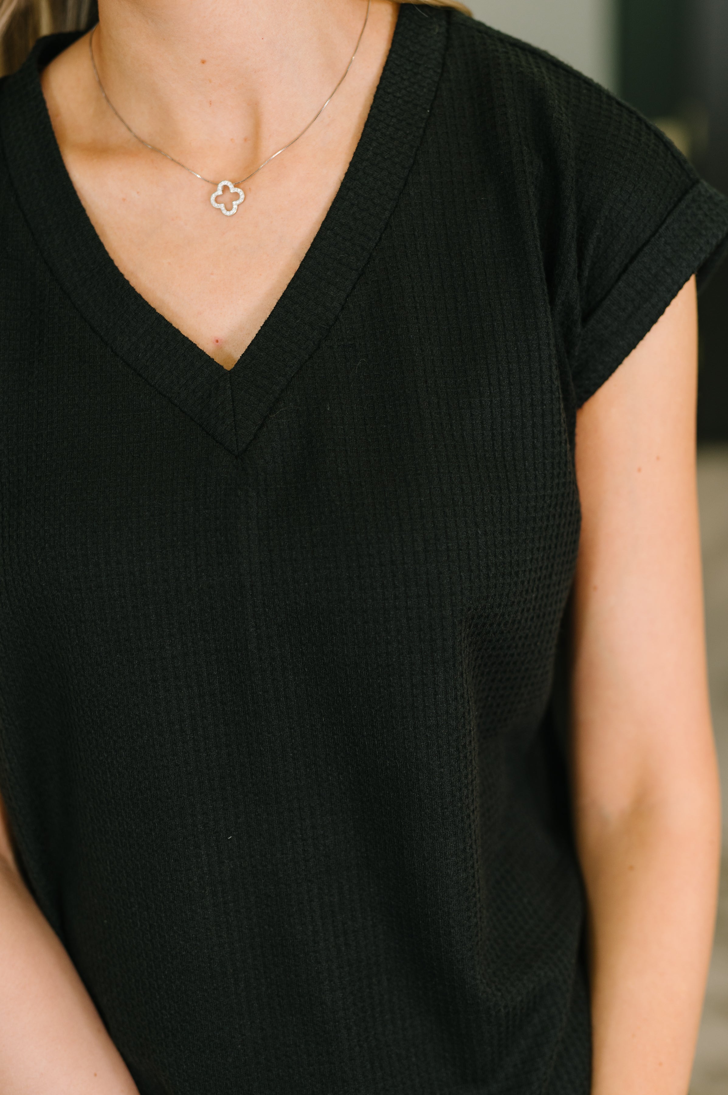 Classic Timeless V-Neck Tee in Black-Womens-Stay Foxy Boutique, Florissant, Missouri