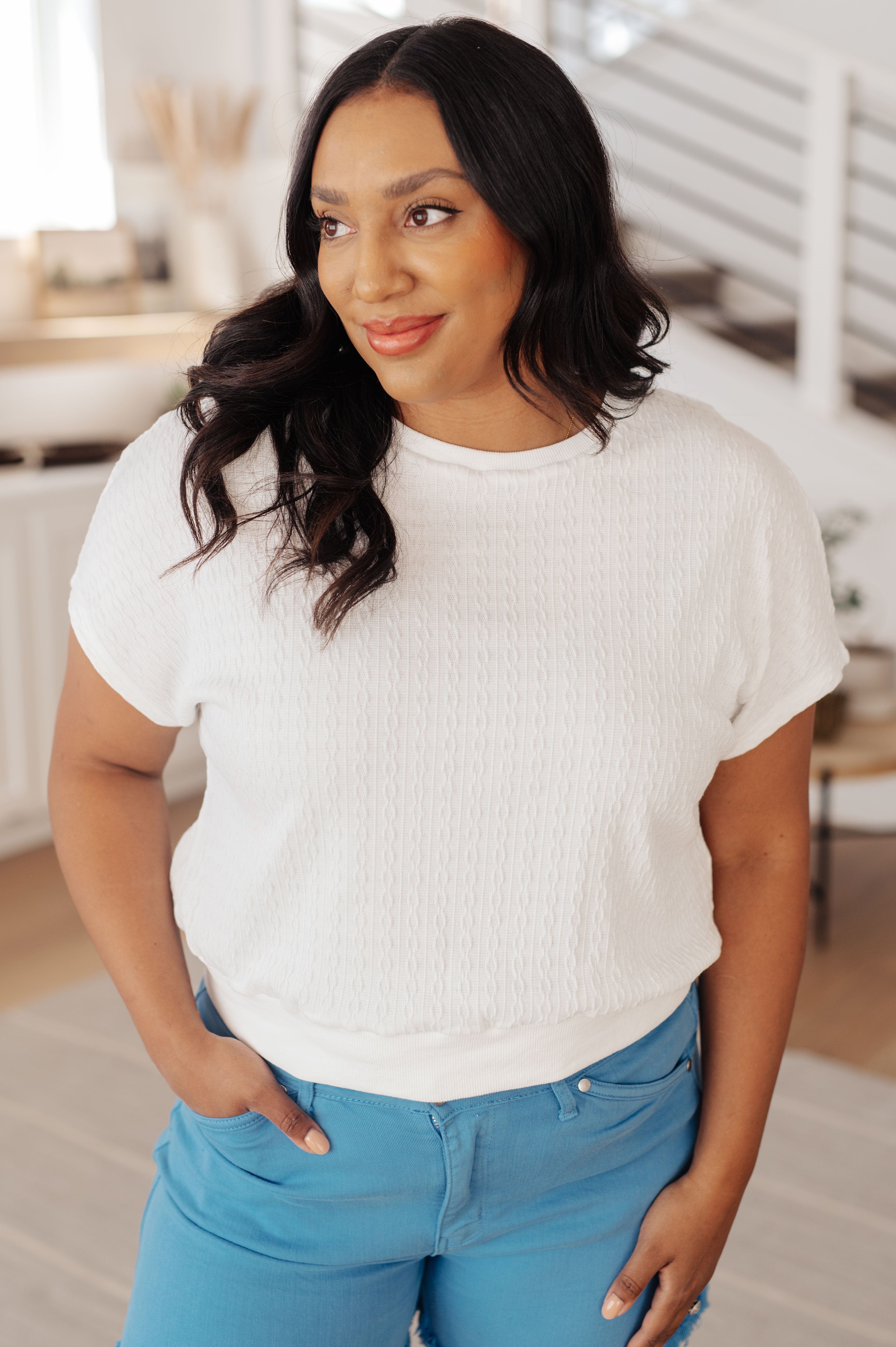 Clearly Classic Short Sleeve Top in White-Tops-Stay Foxy Boutique, Florissant, Missouri