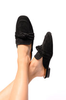 Clingy Mules in Black Faux Suede-Shoes-Stay Foxy Boutique, Florissant, Missouri