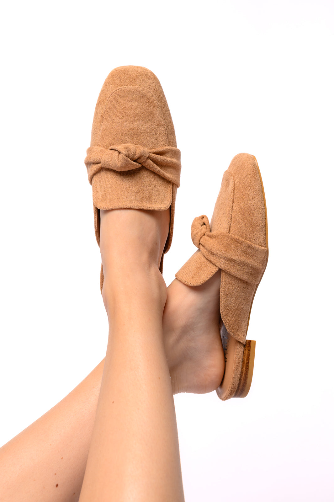 Clingy Mules in Camel Faux Suede-Womens-Stay Foxy Boutique, Florissant, Missouri