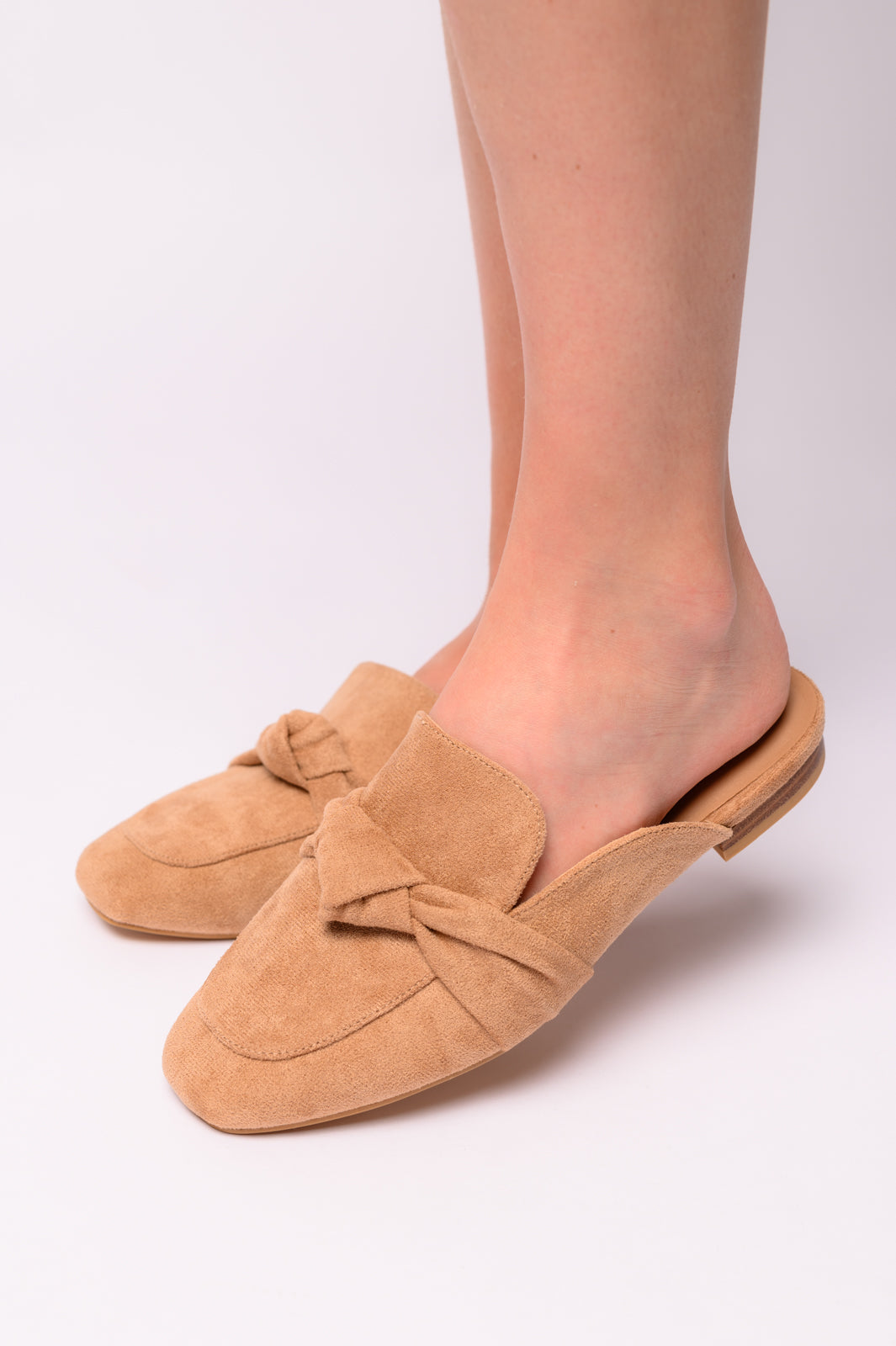 Clingy Mules in Camel Faux Suede-Womens-Stay Foxy Boutique, Florissant, Missouri