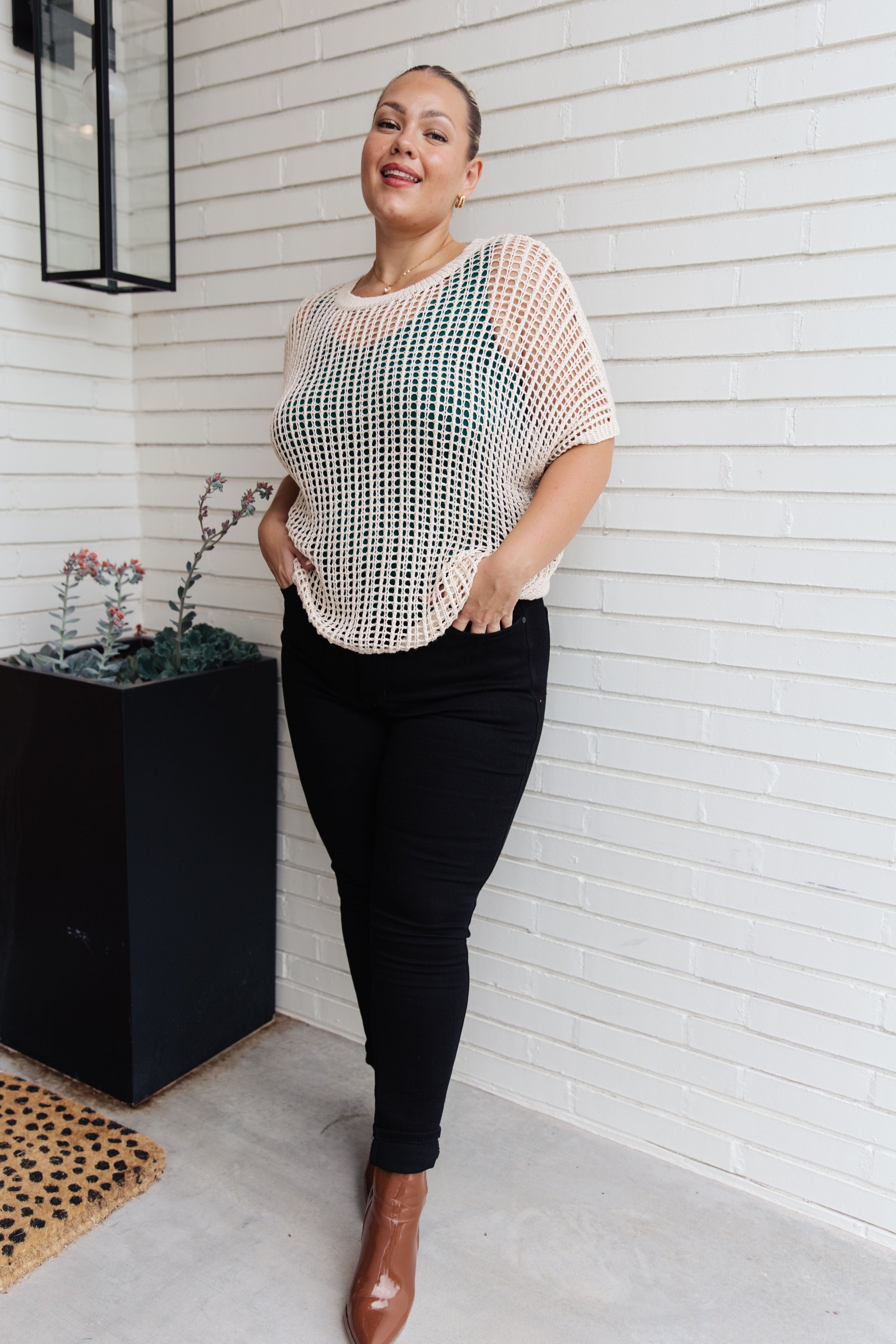 Coastal Dreams Fishnet Top in Cream-Tops-Stay Foxy Boutique, Florissant, Missouri