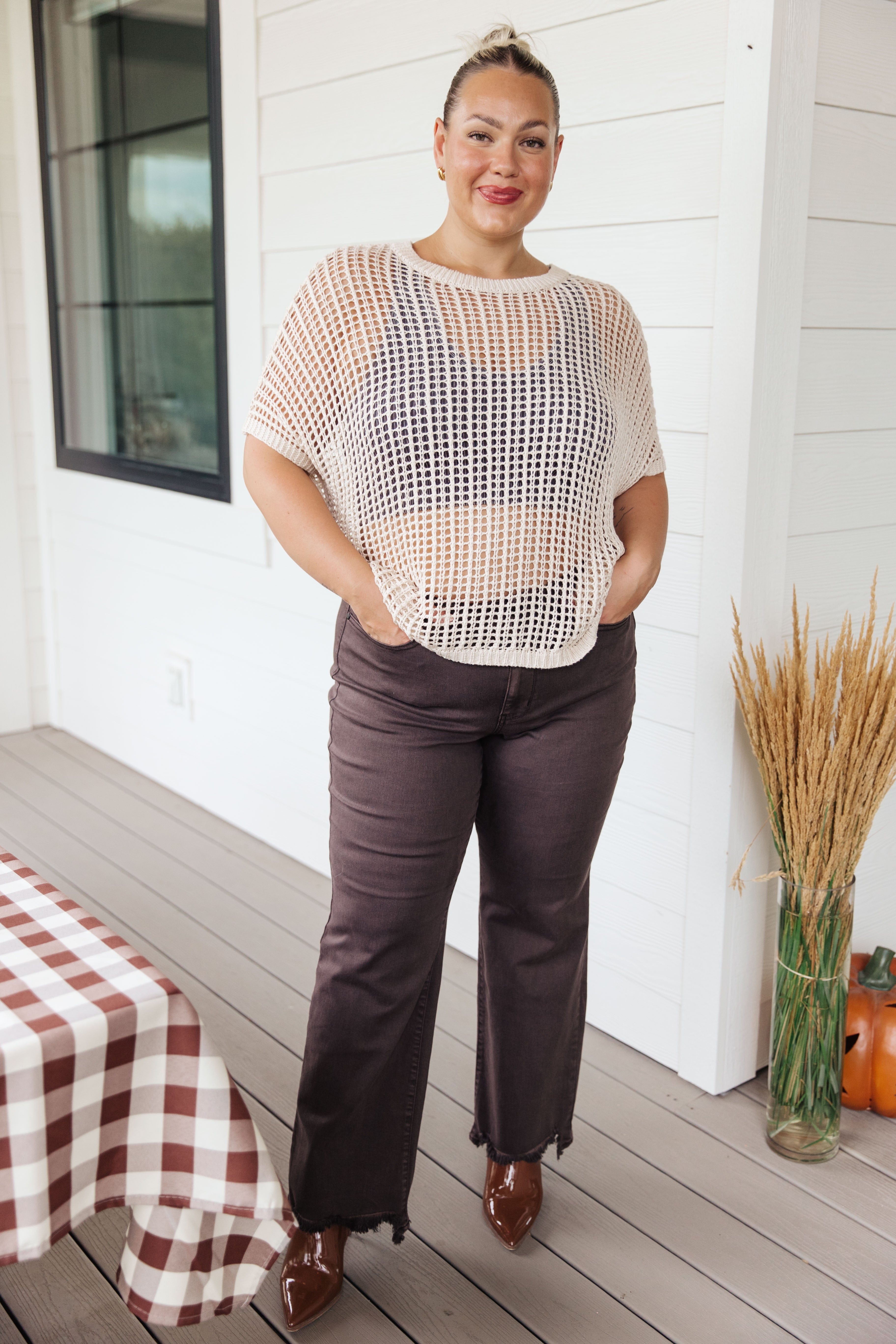 Coastal Dreams Fishnet Top in Cream-Tops-Stay Foxy Boutique, Florissant, Missouri