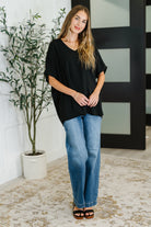 Coastal Ease V-Neck Top in Black-Womens-Stay Foxy Boutique, Florissant, Missouri