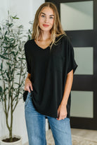 Coastal Ease V-Neck Top in Black-Womens-Stay Foxy Boutique, Florissant, Missouri