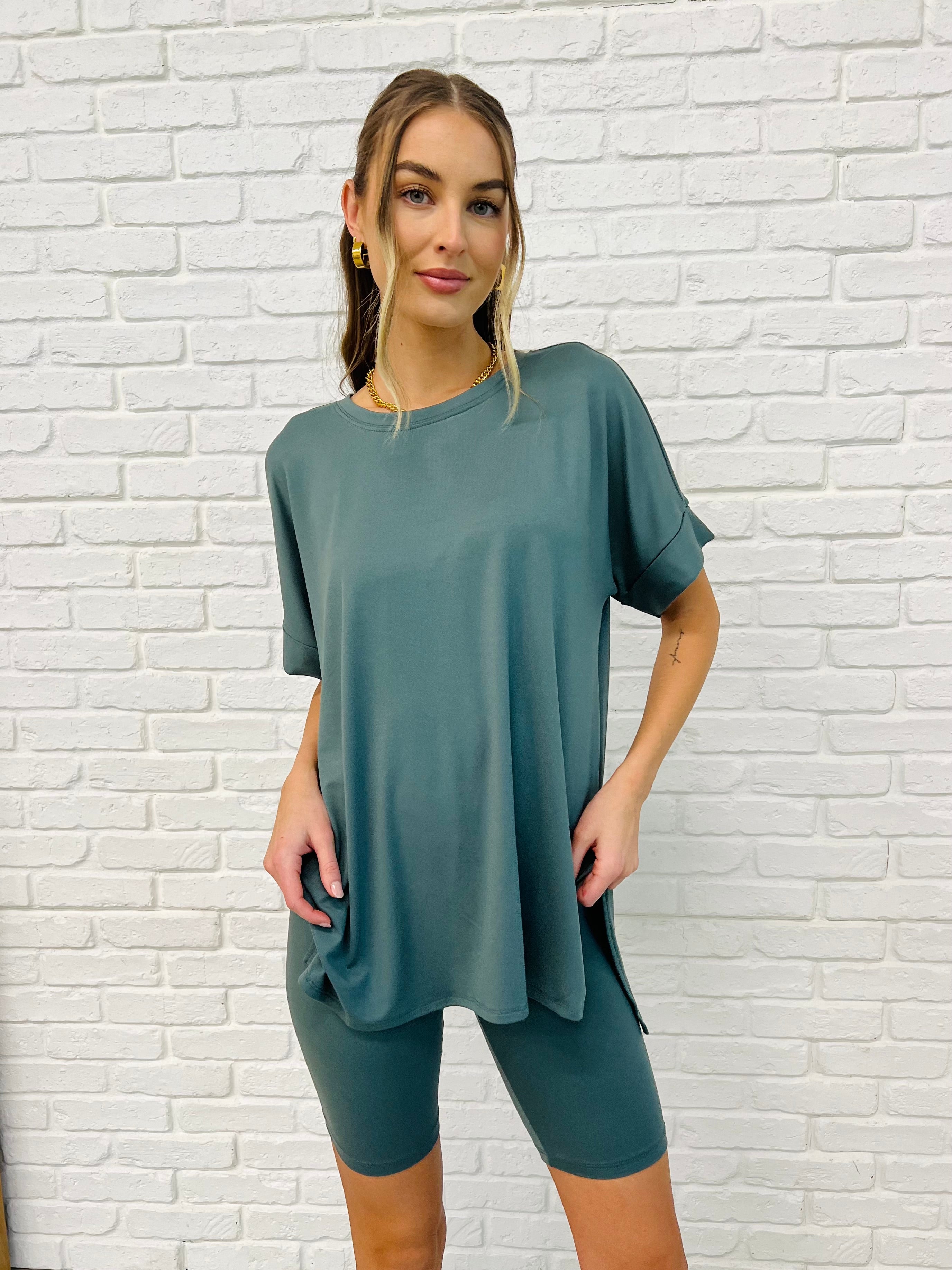 Comfy Cruising Top and Biker Shorts Set in Ash Jade-Womens-Stay Foxy Boutique, Florissant, Missouri