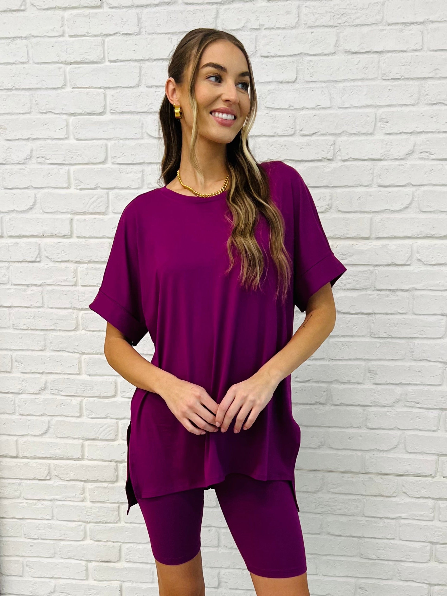 Comfy Cruising Top and Biker Shorts Set in Lt Plum-Womens-Stay Foxy Boutique, Florissant, Missouri