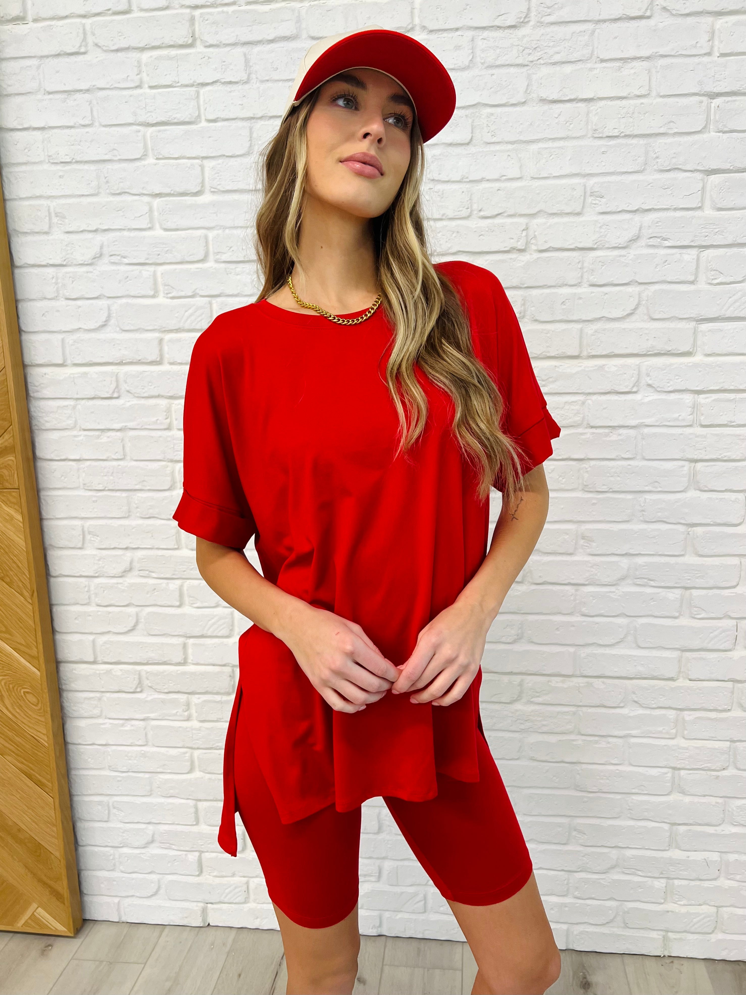Comfy Cruising Top and Biker Shorts Set in Ruby-Womens-Stay Foxy Boutique, Florissant, Missouri
