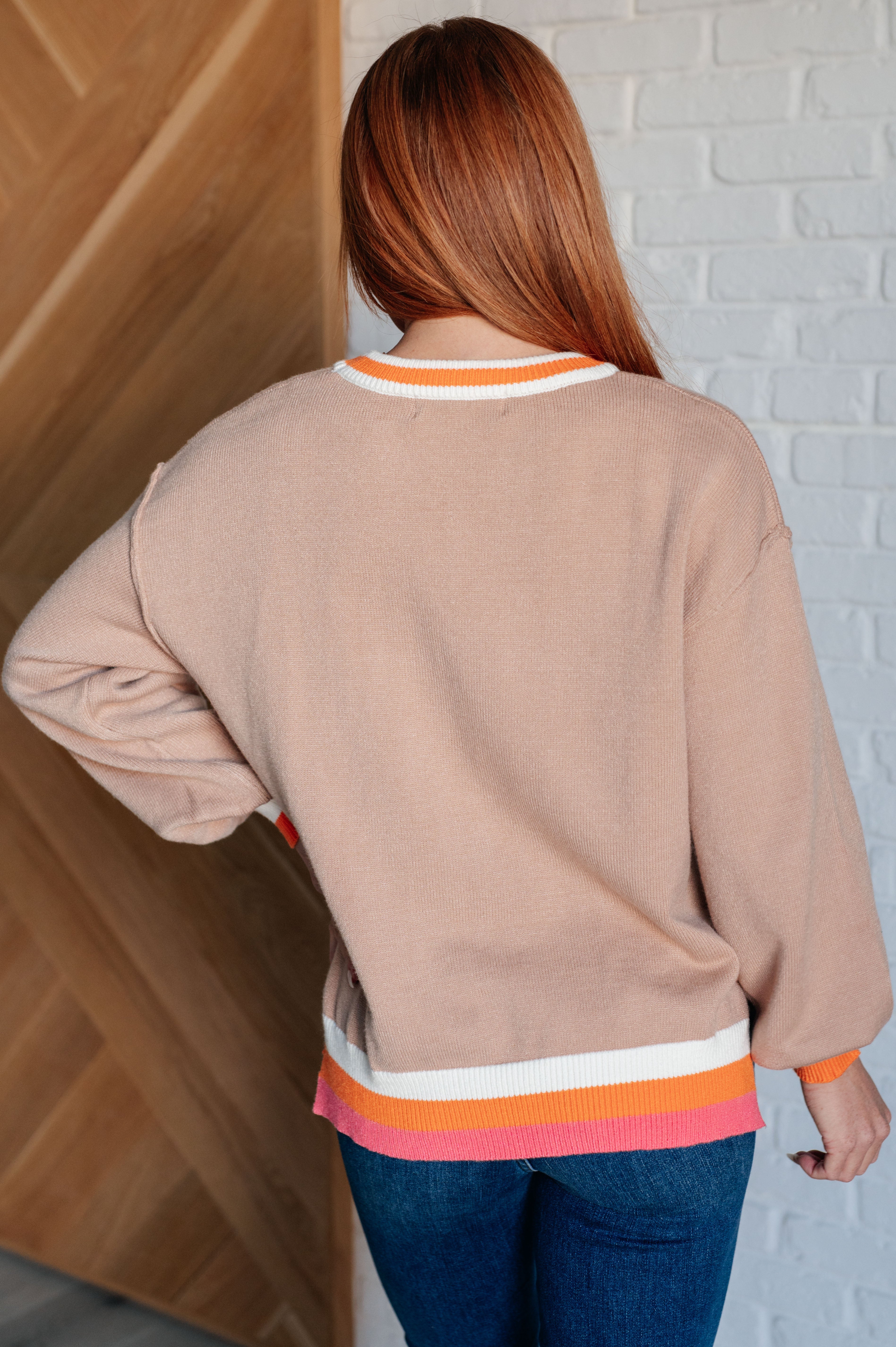 Conversational Moment Striped Trim Sweater-Tops-Stay Foxy Boutique, Florissant, Missouri