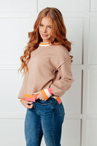 Conversational Moment Striped Trim Sweater-Tops-Stay Foxy Boutique, Florissant, Missouri