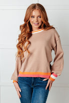 Conversational Moment Striped Trim Sweater-Tops-Stay Foxy Boutique, Florissant, Missouri