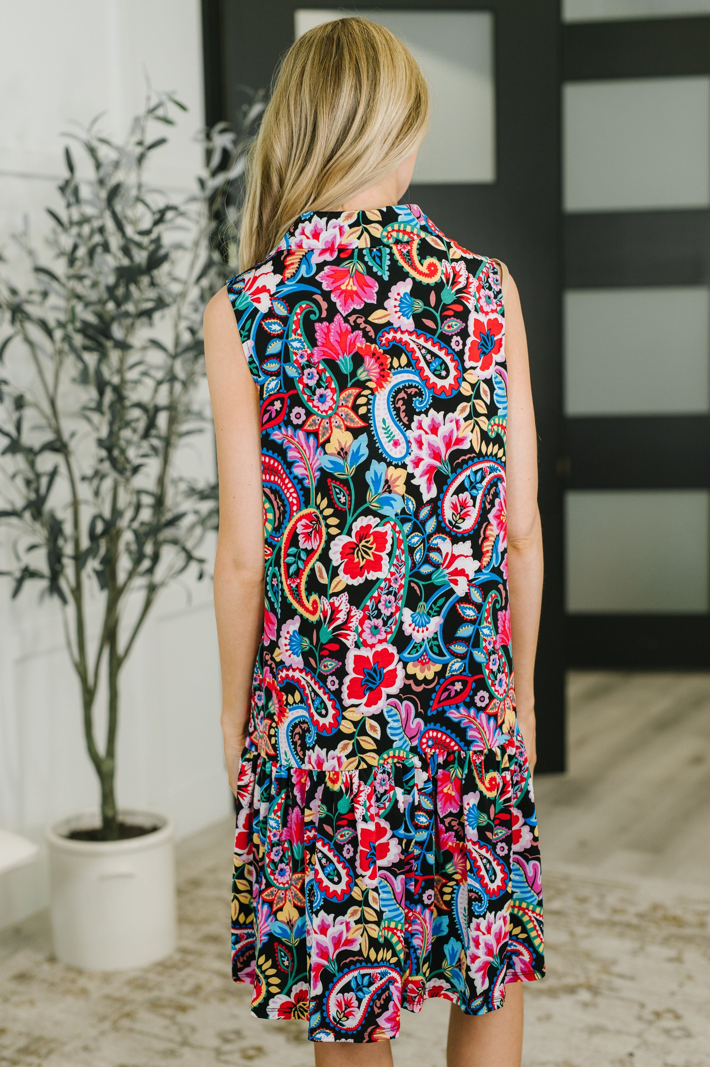 Coral Sands Collared Tank Dress in Dark Floral Paisley-Womens-Stay Foxy Boutique, Florissant, Missouri