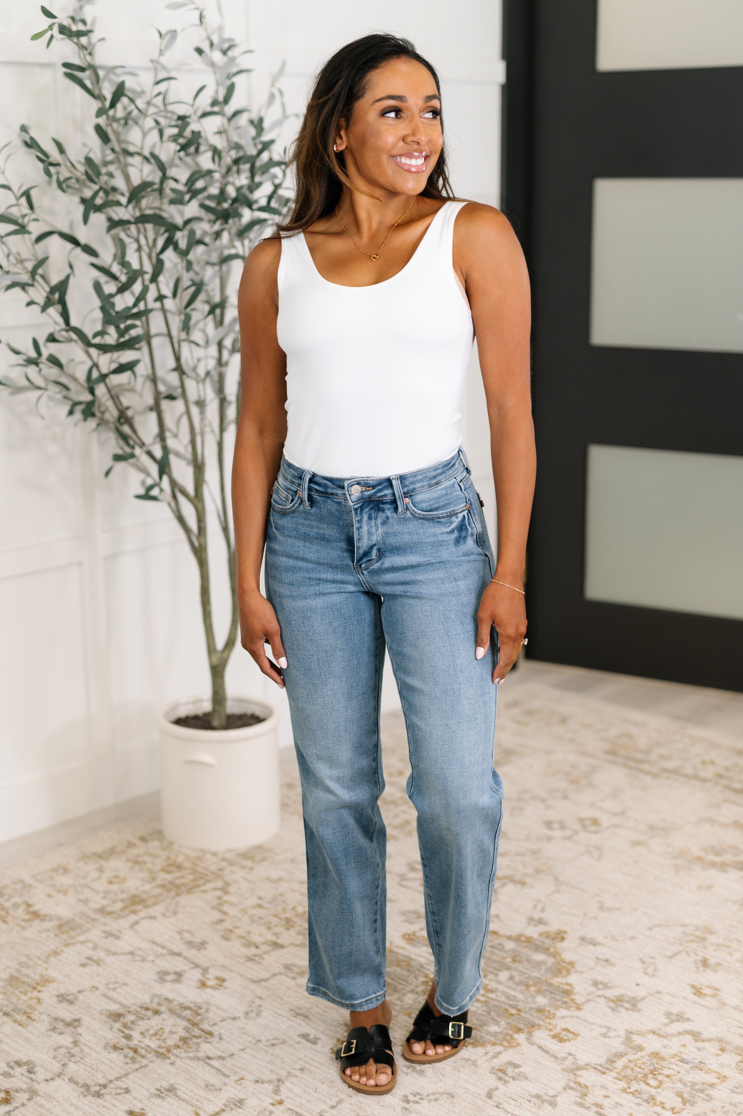 Corrine Mid Rise Control Top Vintage Straight Jeans-Womens-Stay Foxy Boutique, Florissant, Missouri