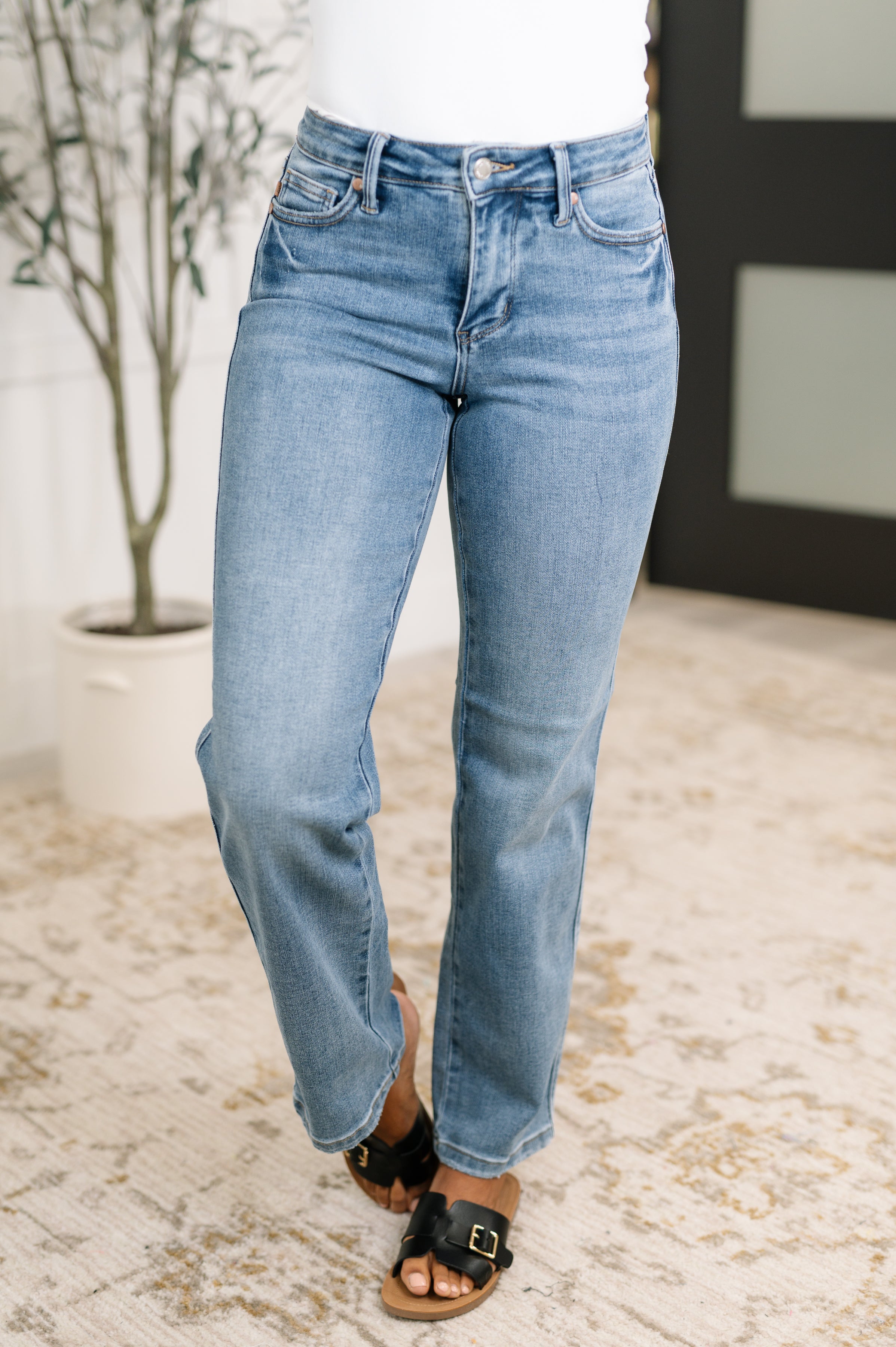 Corrine Mid Rise Control Top Vintage Straight Jeans-Womens-Stay Foxy Boutique, Florissant, Missouri