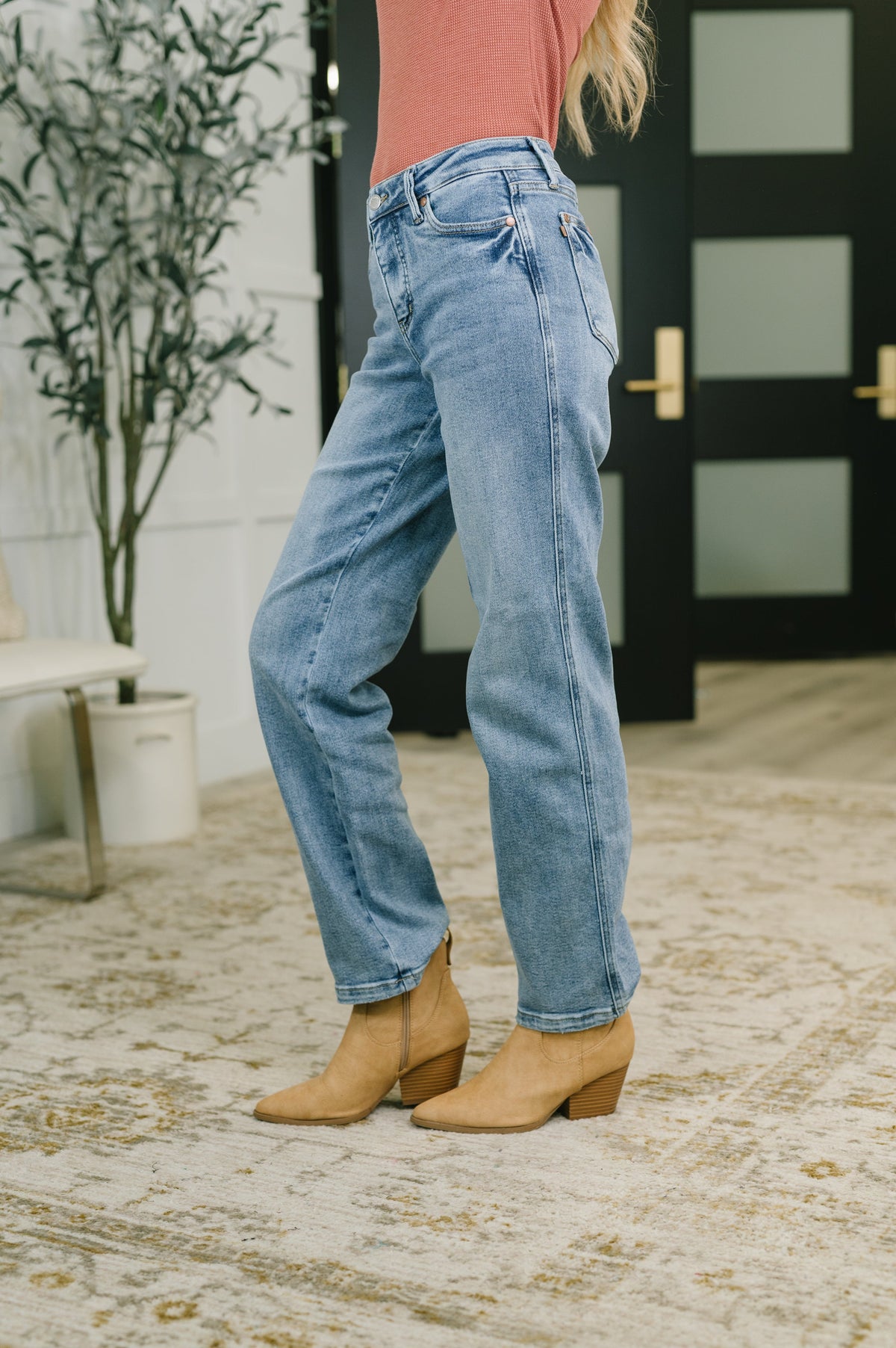 Corrine Mid Rise Control Top Vintage Straight Jeans-Womens-Stay Foxy Boutique, Florissant, Missouri