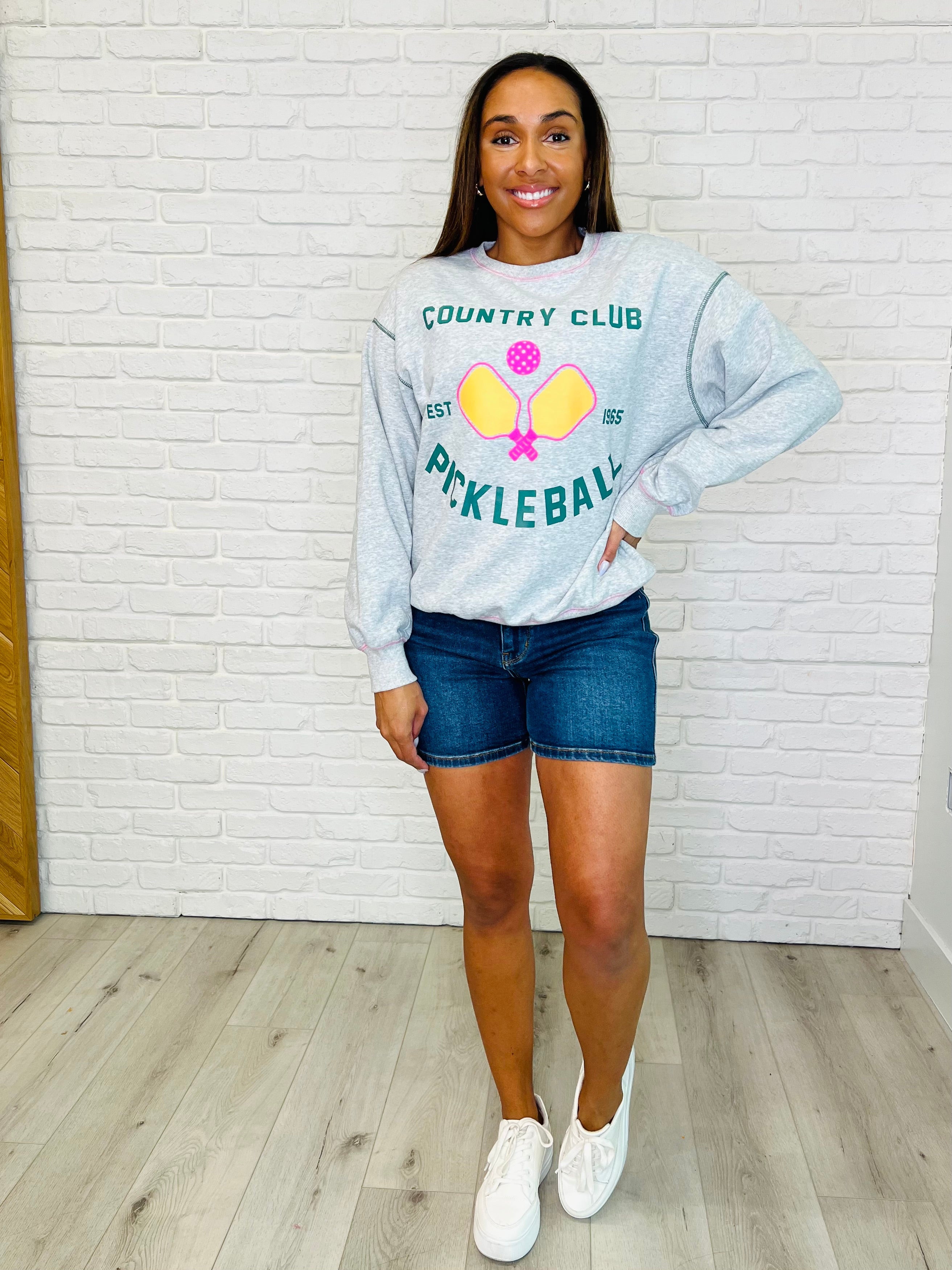 Country Club Pickle Ball Graphic Sweatshirt-Womens-Stay Foxy Boutique, Florissant, Missouri