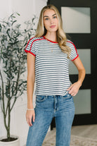 Country Stripe Casual Tee in Navy White-Womens-Stay Foxy Boutique, Florissant, Missouri