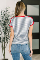 Country Stripe Casual Tee in Navy White-Womens-Stay Foxy Boutique, Florissant, Missouri
