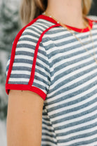 Country Stripe Casual Tee in Navy White-Womens-Stay Foxy Boutique, Florissant, Missouri