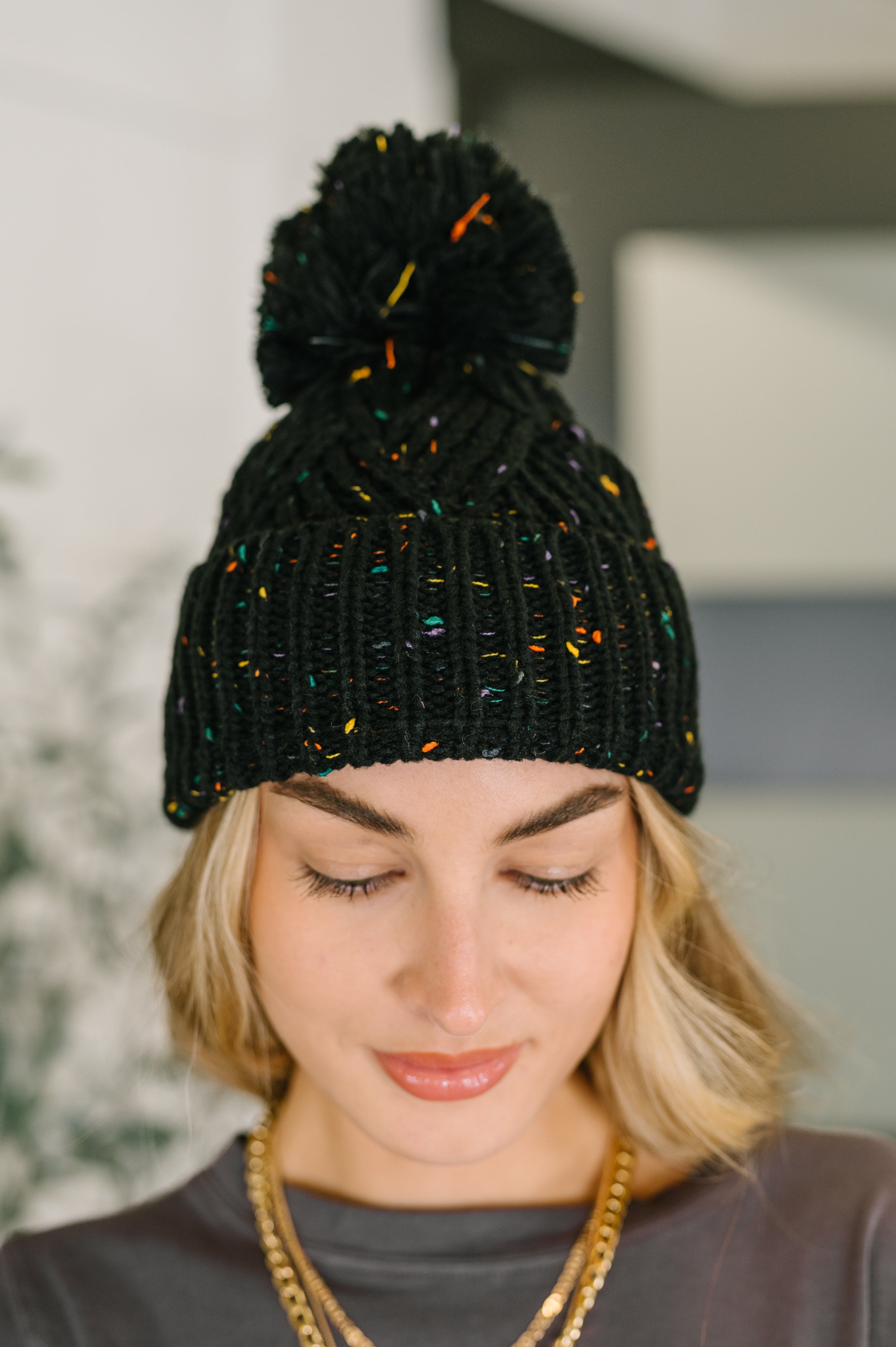 Cover Your Ears Pom Pom Beanie in Black-Womens-Stay Foxy Boutique, Florissant, Missouri