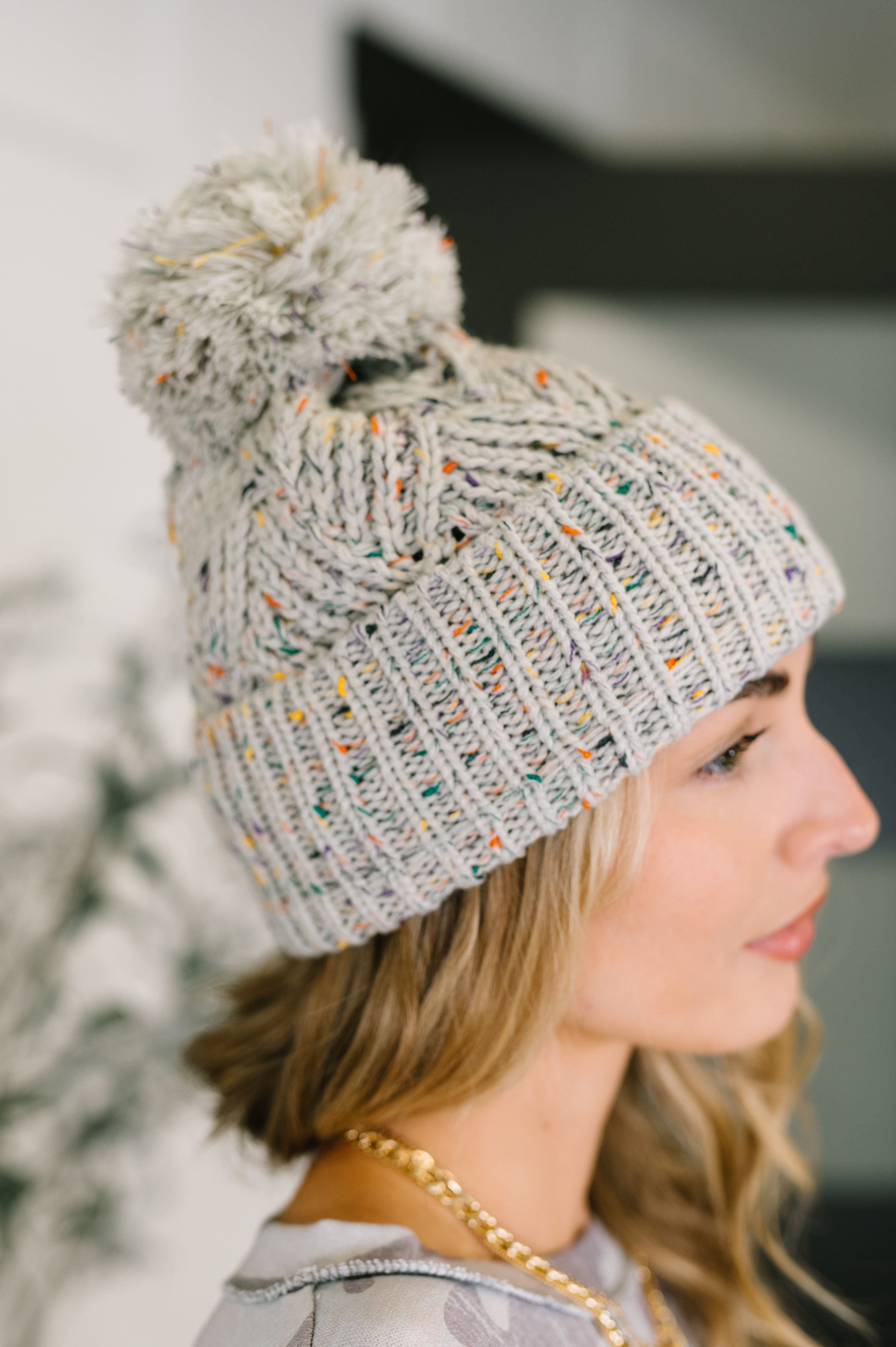 Cover Your Ears Pom Pom Beanie in Grey-Womens-Stay Foxy Boutique, Florissant, Missouri