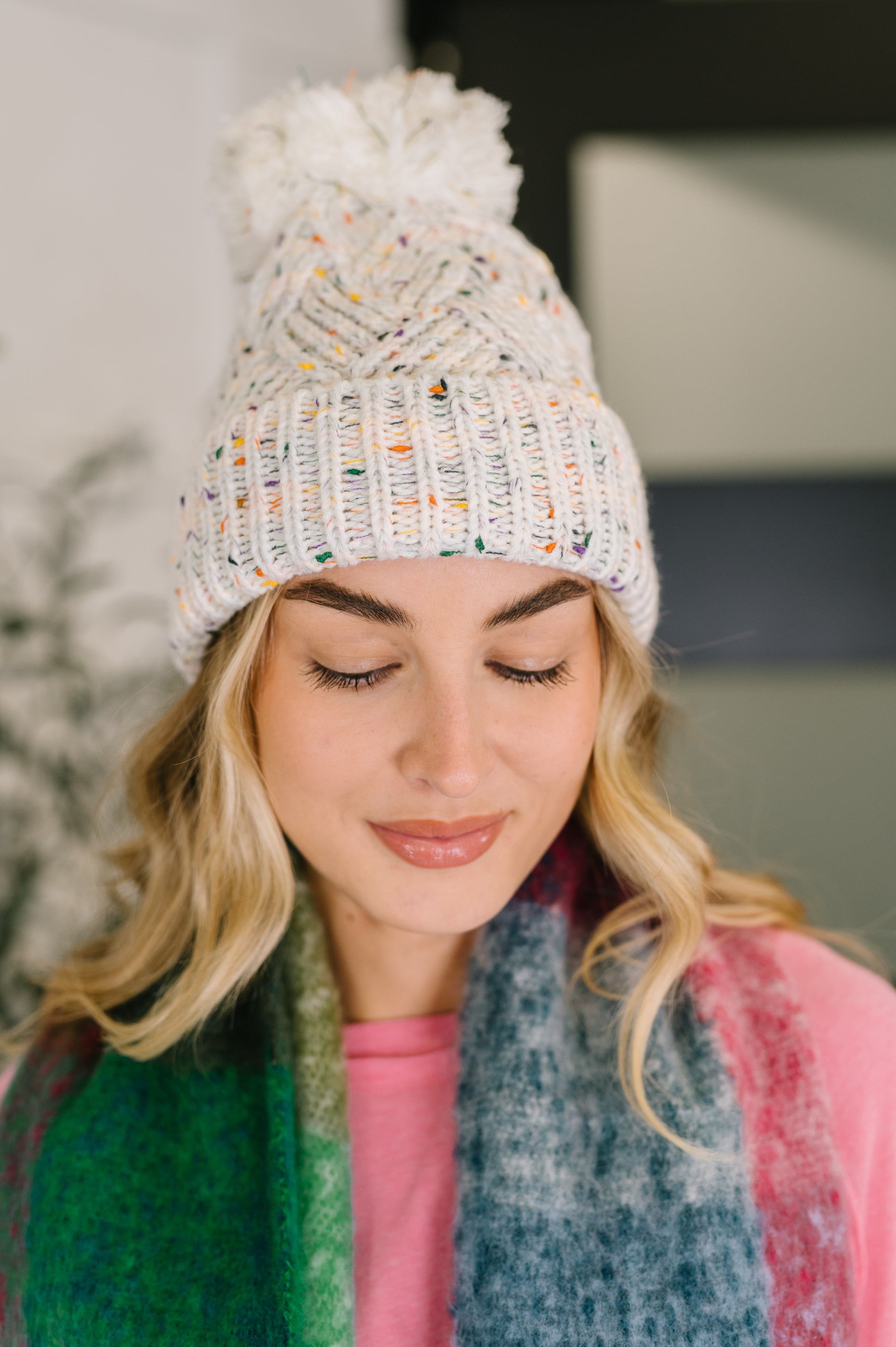 Cover Your Ears Pom Pom Beanie in Ivory-Womens-Stay Foxy Boutique, Florissant, Missouri