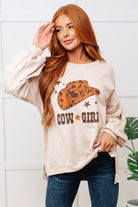 Cow Girl Graphic Pullover in Stone-Tops-Stay Foxy Boutique, Florissant, Missouri