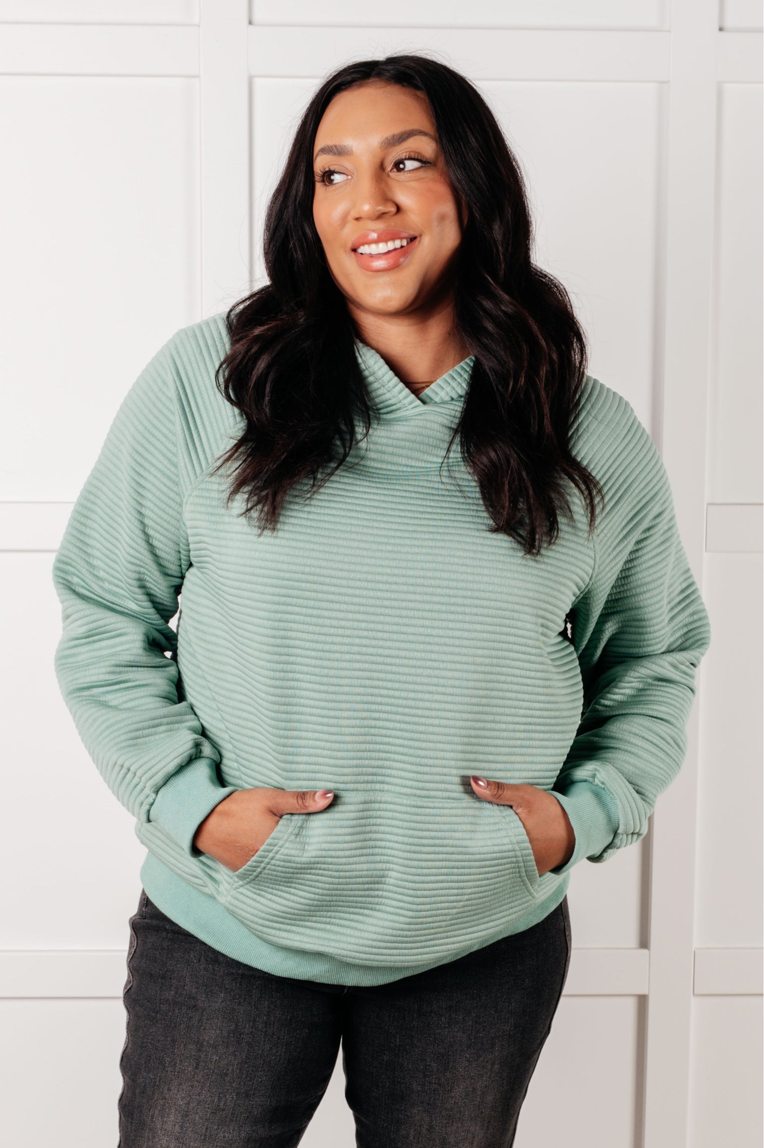 Crosswalk Textured Hoodie in Green-Tops-Stay Foxy Boutique, Florissant, Missouri
