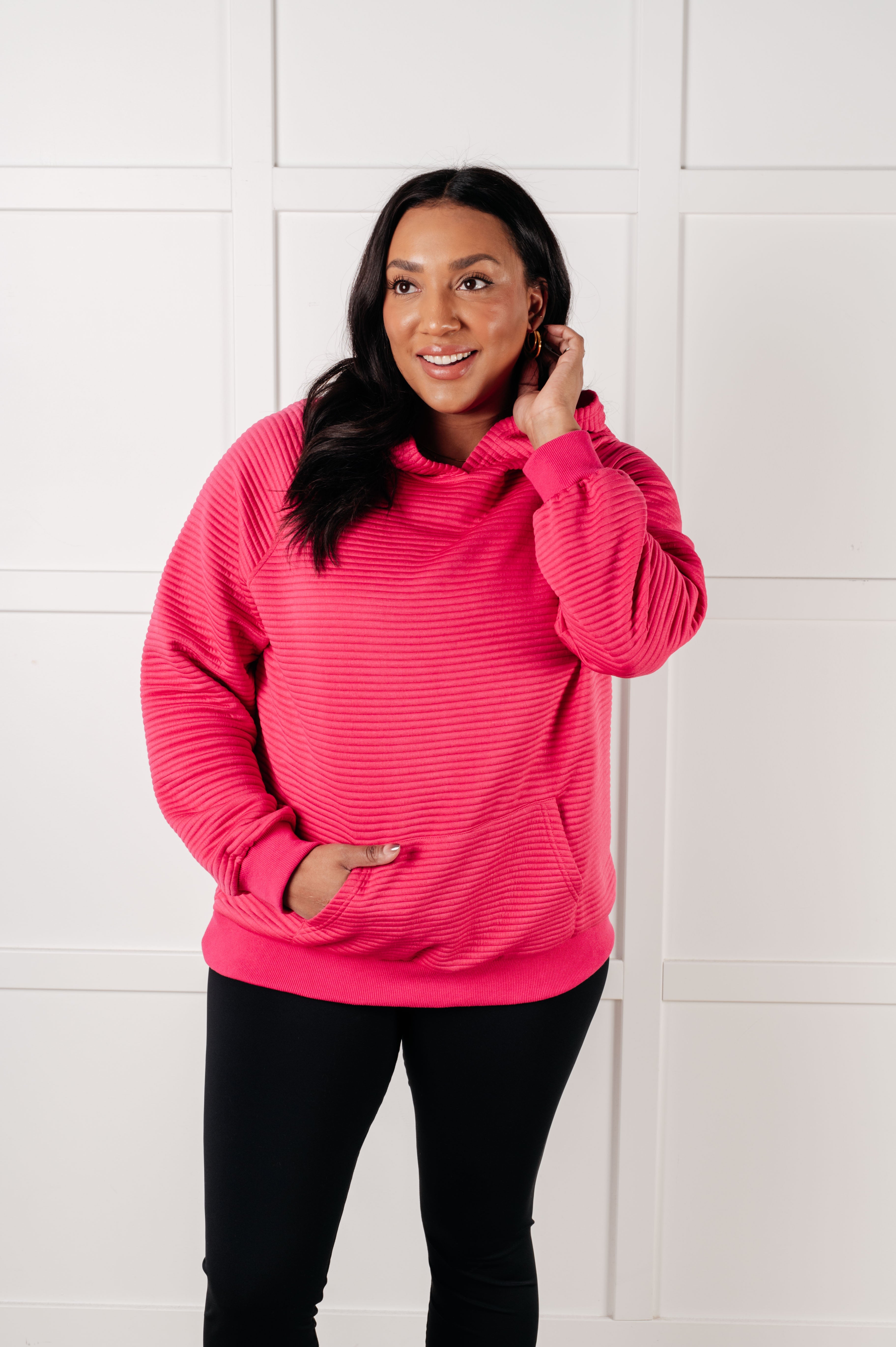 Crosswalk Textured Hoodie in Rose-Tops-Stay Foxy Boutique, Florissant, Missouri