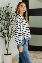 Cute in Comfort Crew Neck Pullover in White, Black and Denim-Womens-Stay Foxy Boutique, Florissant, Missouri