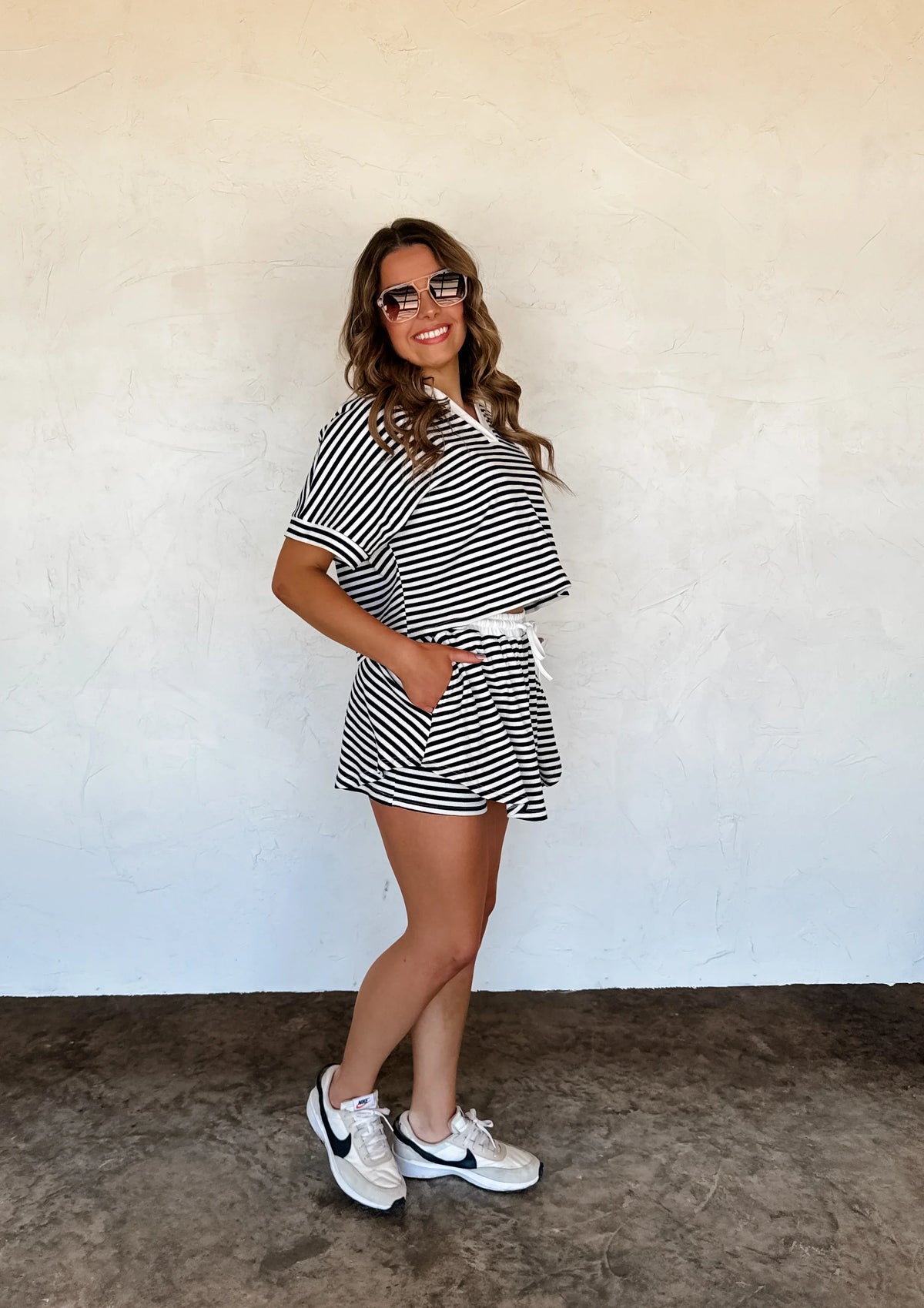PREORDER: Harbor Stripe Skort Set in Two Colors-Womens-Stay Foxy Boutique, Florissant, Missouri