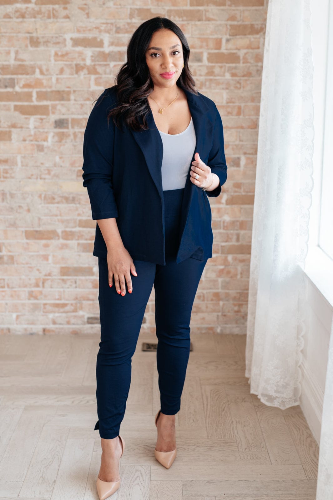 Magic 3/4 Blazer in Navy-Womens-Stay Foxy Boutique, Florissant, Missouri