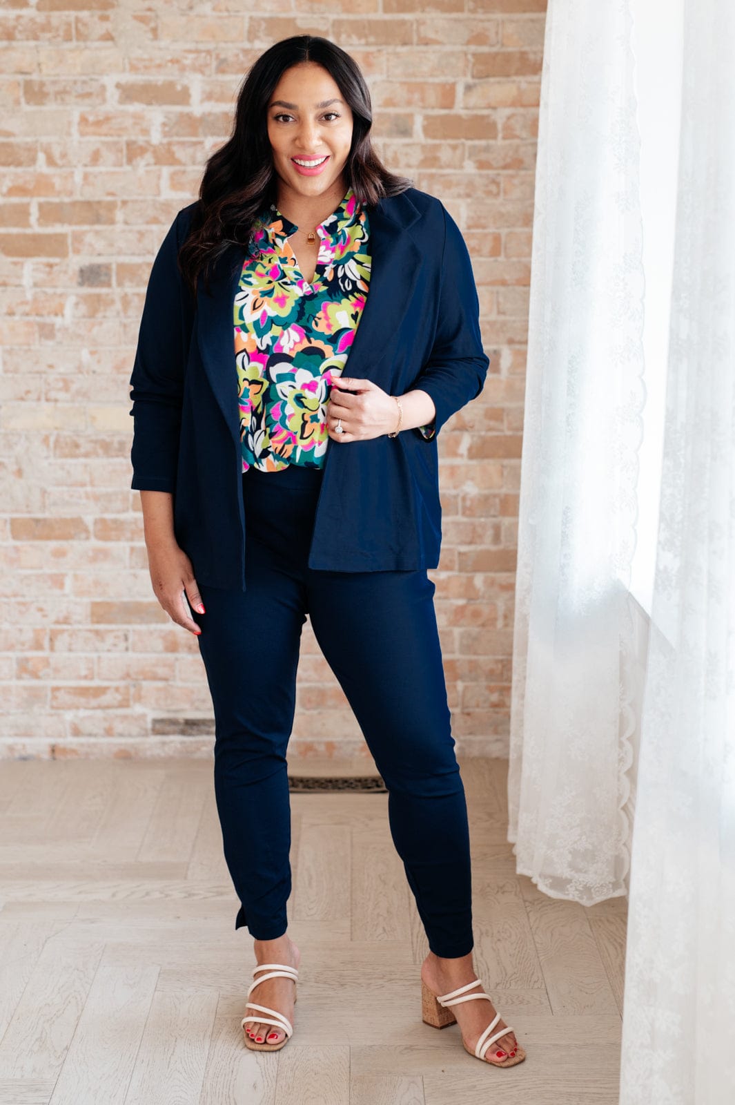 Magic 3/4 Blazer in Navy-Womens-Stay Foxy Boutique, Florissant, Missouri