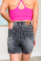 Greyson High Rise Button Fly Cuffed Shorts in Grey-Denim-Stay Foxy Boutique, Florissant, Missouri