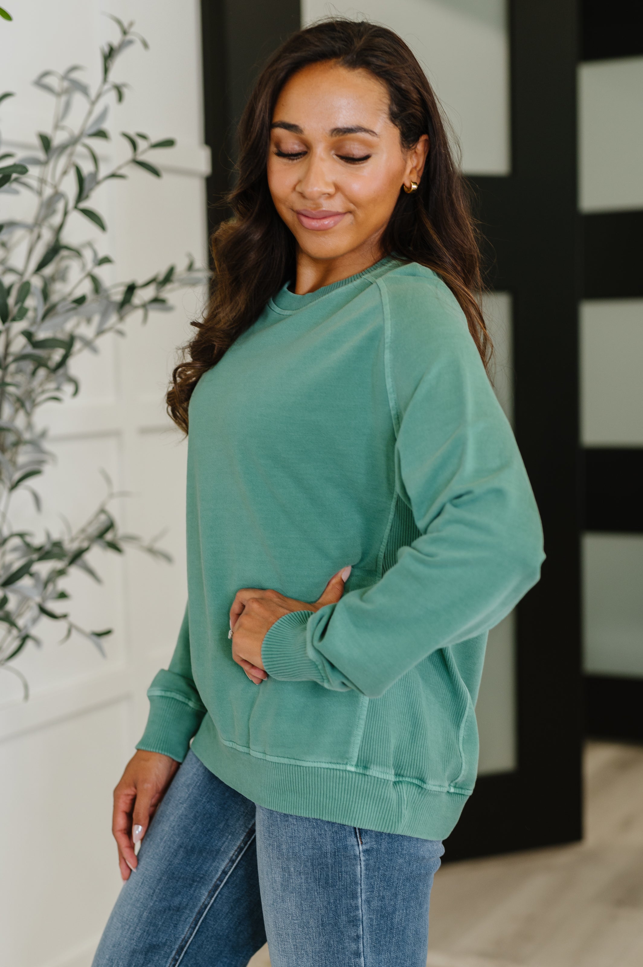 Daily Ease Mineral Wash Pullover in Dark Green-Womens-Stay Foxy Boutique, Florissant, Missouri