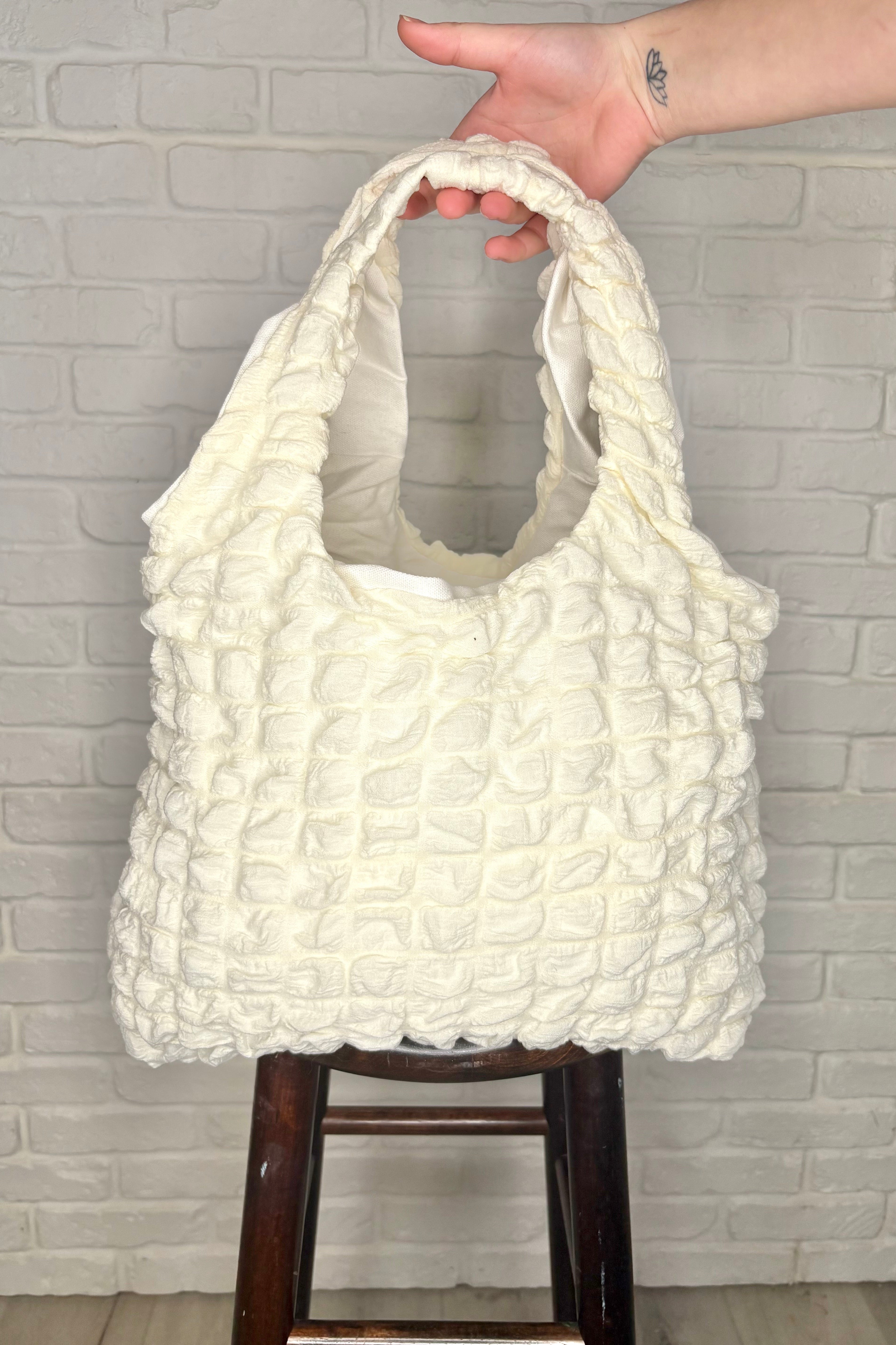 Day Out Cloud Tote Bag In Cream-Womens-Stay Foxy Boutique, Florissant, Missouri
