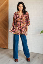 Dearest Dreamer Peplum Top in Abstract Mocha-Blouses-Stay Foxy Boutique, Florissant, Missouri