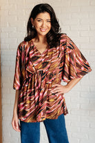 Dearest Dreamer Peplum Top in Abstract Mocha-Blouses-Stay Foxy Boutique, Florissant, Missouri